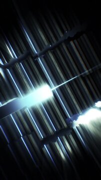 A dark futuristic background loop featuring acoustic tech style panels that move and spin in a random motion.

