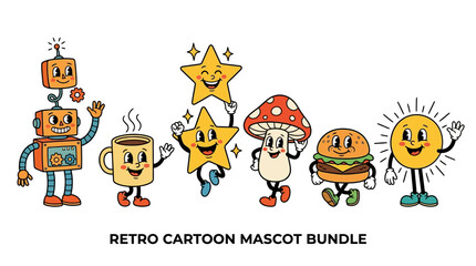 Fototapeta premium Retro Cartoon Mascot Bundle with Whimsical Characters.