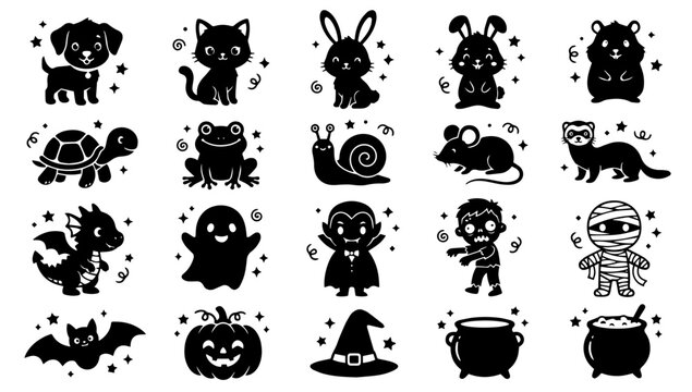 Cute Halloween Monster Pet Silhouette Bundle on transparent background