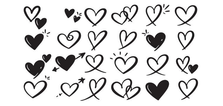Hand Drawn Heart Doodle Set with Love and Valentine Sketch Icons vector illustrator eps10