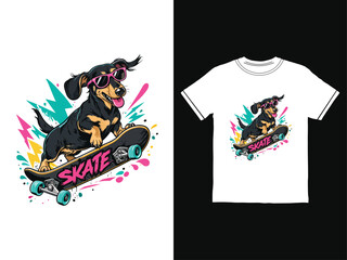 Fun dachshund dog on skateboard t-shirt design © ict