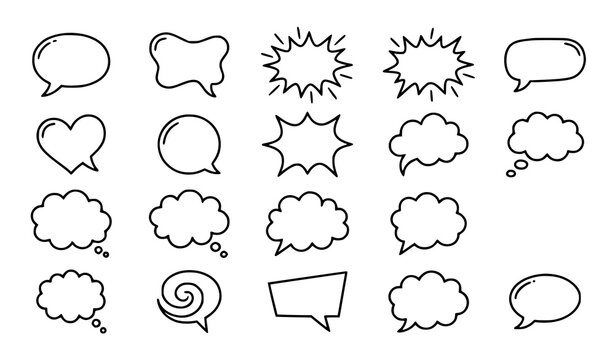 Hand Drawn Comic Speech Bubbles and Thought Clouds Continuous Line Vector Set