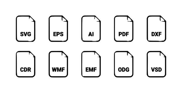File Icons Representing Various Vector Graphic Formats Arranged in Two Rows Featuring Icon, Format, Svg with Eps and Ai Elements