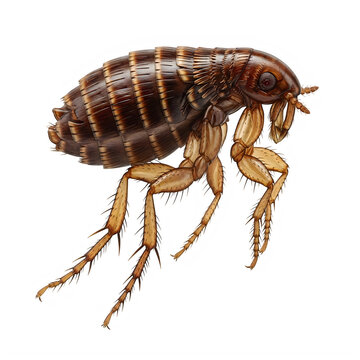 A detailed brown flea insect isolated on a plain surface isolated on transparent background