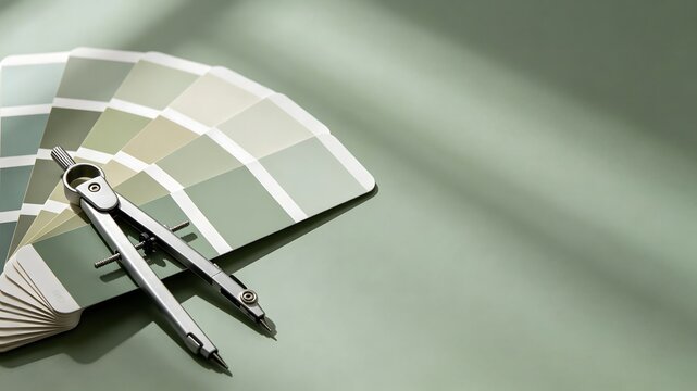 Minimalist Color Swatches and Compass on Sage Desk