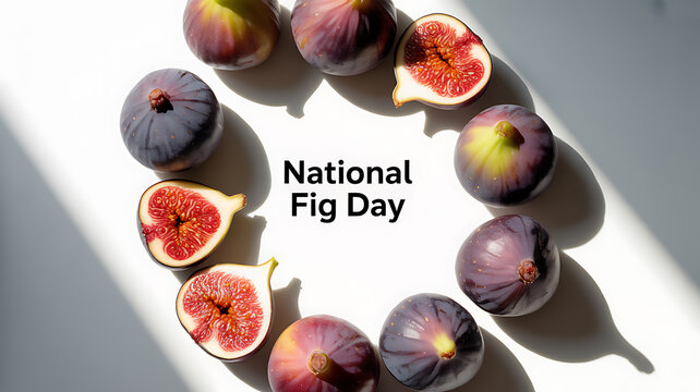 National Fig Day celebration with fresh figs arranged in a circle on a bright surface