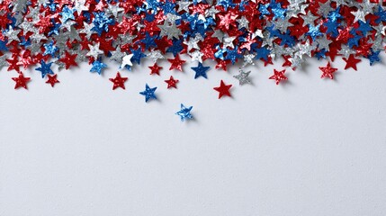 Happy Presidents Day banner mockup with confetti stars. USA Independence Day, American Labor day, Memorial Day, US election concept