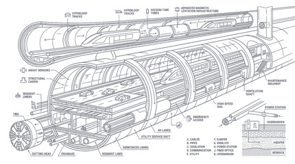 Obraz premium Conceptual Cross-Section of Futuristic Hyperloop Transportation System
