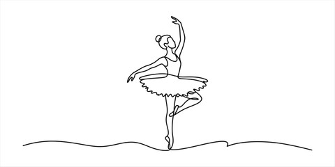 Continuous single line drawing of a graceful ballerina dancing in a tutu dress © Ratna Art_Gallery