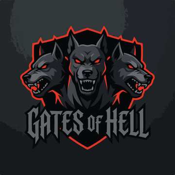 Cerberus three headed dog mascot logo design.