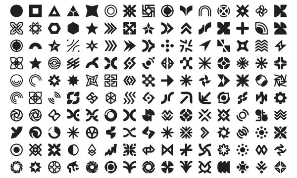 Futuristic brutalist graphic symbols and modern corporate branding identity icons mega collection