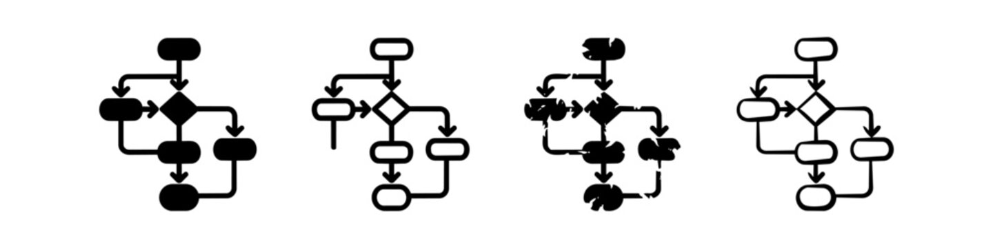 Algorithm Flowchart Icons Mixed Style Variations Set