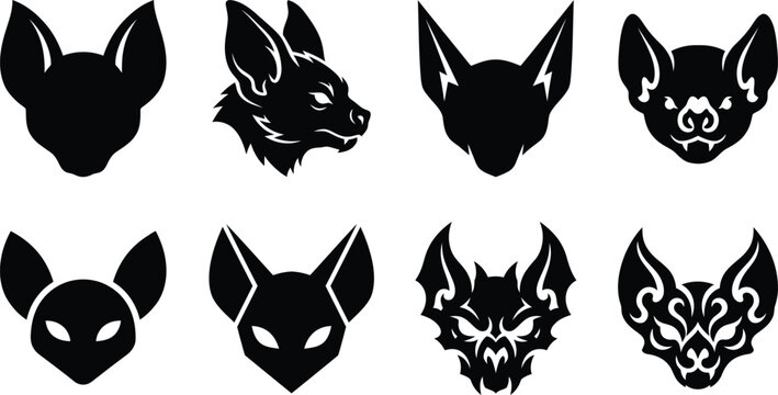 Bat face silhouette bundle vector illustration