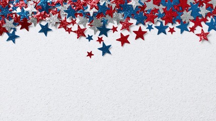 Happy Presidents Day banner mockup with confetti stars. USA Independence Day, American Labor day, Memorial Day, US election concept