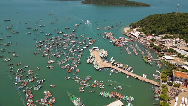 4k Aerial view of Phu Quoc harbor, Vietnam 
