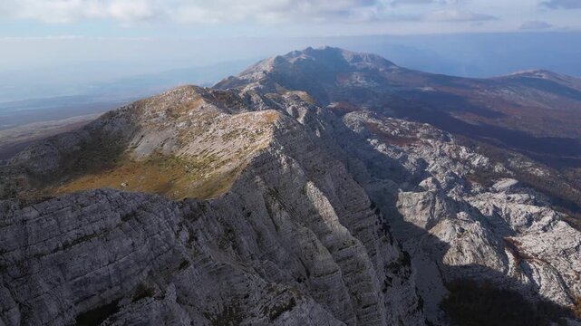 Drone Aerial View of Mountain Ridge Landscape with Dramatic Peaks and Natural Wilderness