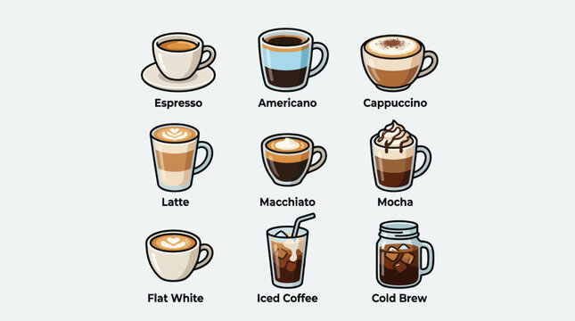 Assorted coffee drinks collection