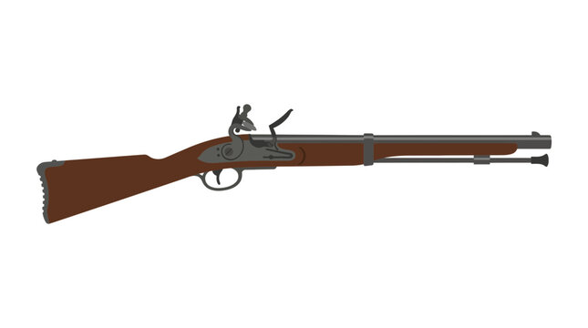 Old fashioned brown wooden rifle gun.