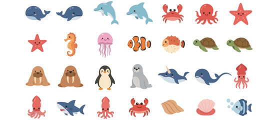Cute Sea Animals Cartoon Illustrations © alesana