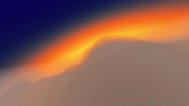 Soft volumetric clouds drift across a golden sunset sky with a deep blue horizon gradient in an immersive 3D animation loop for a calm meditation background