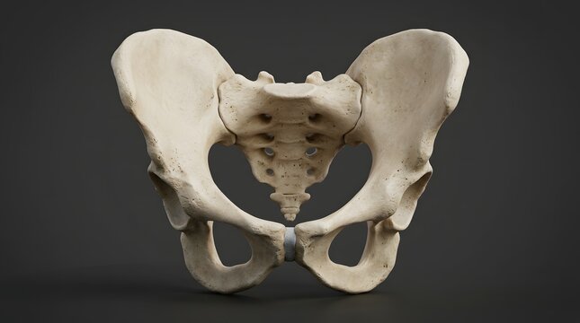 human body Anatomical human pelvis bone structure isolated on dark background