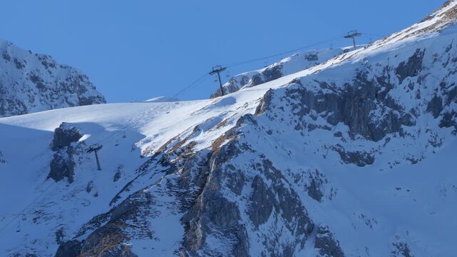 Cable Car in Winter Mountain Landscape of Zabljak, Durmitor Montenegro, Snow Covered Alpine Scenery