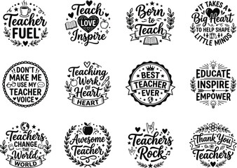 Fototapeta premium Black teacher appreciation quotes and illustrations isolated on transparent background
