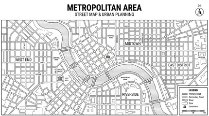 Fototapeta premium Metropolitan Area Street Map & Urban Planning - City Grid Layout