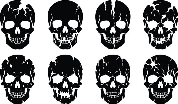 Human skull silhouette icon set vector collection halloween 