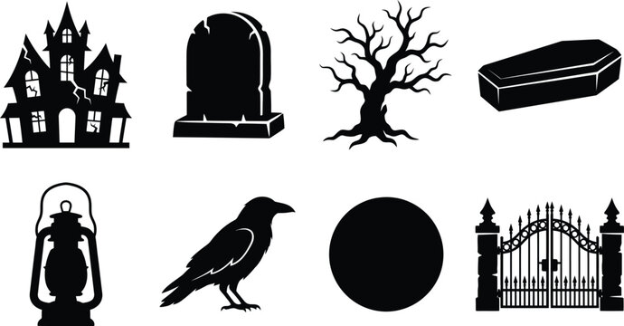 Halloween haunted icon set vector collection
