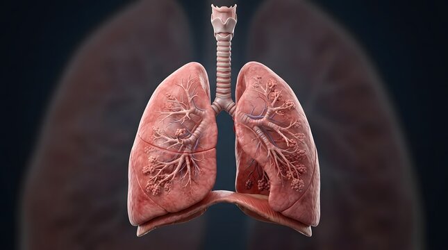 human body Detailed 3D Rendering of Human Lungs and Trachea Showing Bronchioles and Alveoli