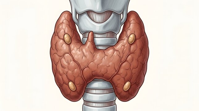 human body Anatomical Illustration of the Human Thyroid Gland and Parathyroid Glands