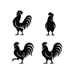 Black Rooster Silhouettes Vector Illustration Set © nfdesign