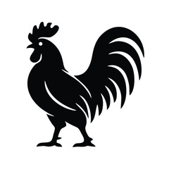 Black rooster silhouette icon for farm branding © nfdesign