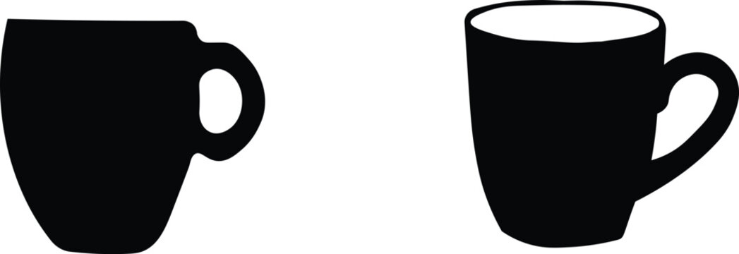 Black Cup Icon Set with Coffee Mug Tea Cup Espresso Latte Cappuccino Beverage Glass Minimal Drink Symbols Kitchen Tableware Collection Modern Flat Vector Icons for Menu Caf&eacute; Restaurant and IU Design