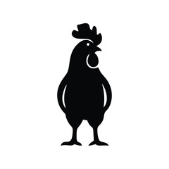 Black Rooster Silhouette Icon Standing on White Background © nfdesign