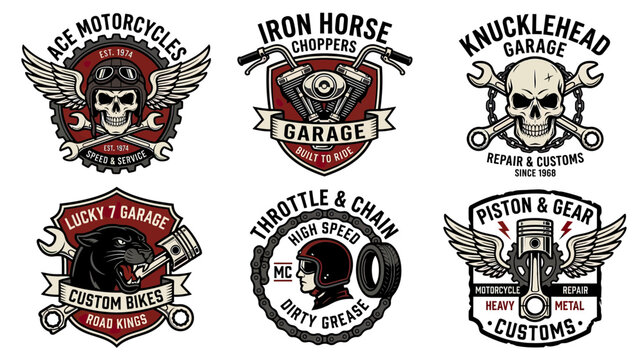 Motorcycle Garage Logos: Skulls, Pistons, Wings, and Badges