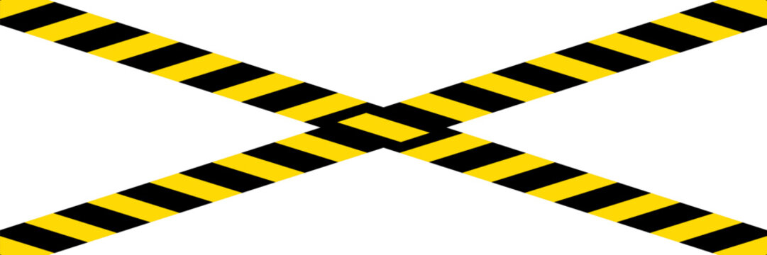 Yellow and black diagonal stripes caution tape seamless banner background. Vector illustration