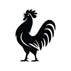 Black rooster silhouette icon on white background © nfdesign