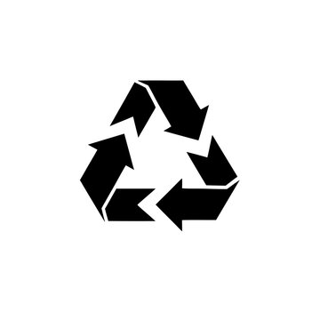 Recycle symbol black icon, three arrows triangle shape, loop sign for environmental protection, eco friendly waste management.