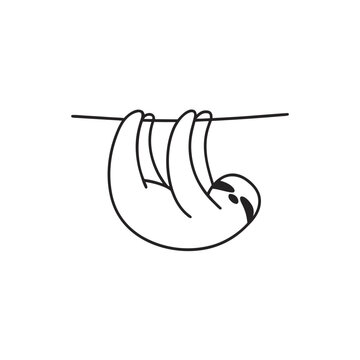 Sloth hanging from branch line art style simple graphic design for nature or wildlife conservation logo emblem and creative symbol.