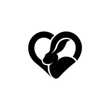 Heart with rabbit inside, cute animal love symbol, bunny in a heart shape graphic, pet adoption and animal welfare concept.