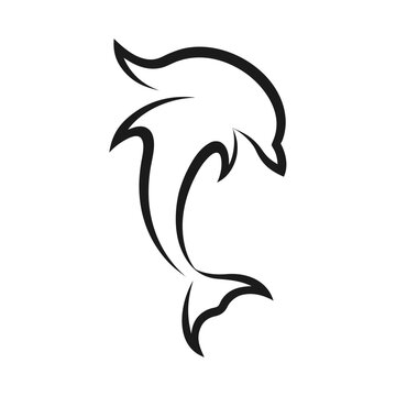 Graceful dolphin outline drawing, fluid lines creating elegant marine mammal artwork, perfect for sea life enthusiasts.