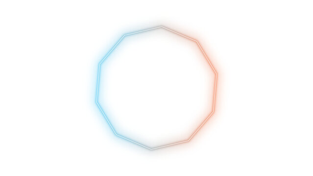Minimalist decagon shape with thin white outline isolated on a vibrant blue to orange gradient square background, high quality vector style design element for modern graphic art and digital projects.