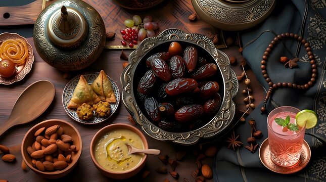 Traditional Ramadan Iftar Food Feast Table View