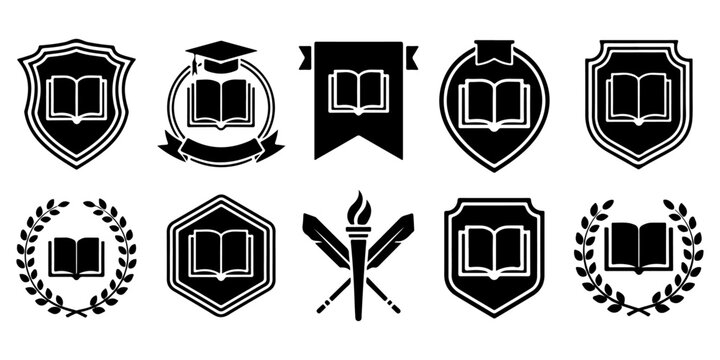 Shield badge icon collection with blank emblem templates in various outline shapes for security, protection, heraldic branding, certification, logo creation and graphic design projects