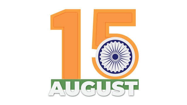 15 August Indian Independence Day typography with Ashoka Chakra patriotic celebration vector design