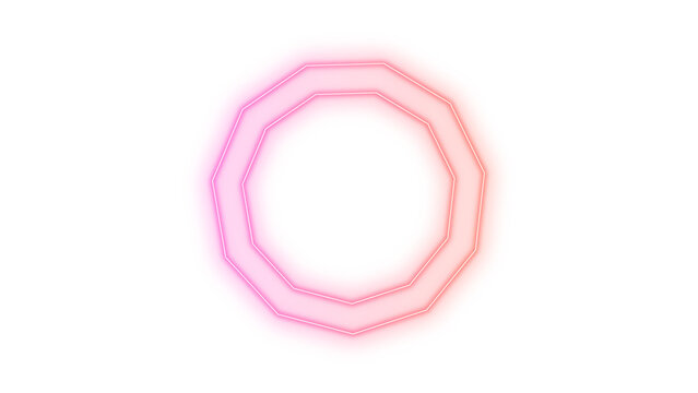 Vibrant pink and orange gradient background featuring two concentric, modern decagonal outlines, creating a striking abstract geometric design element for contemporary graphic projects, isolated on