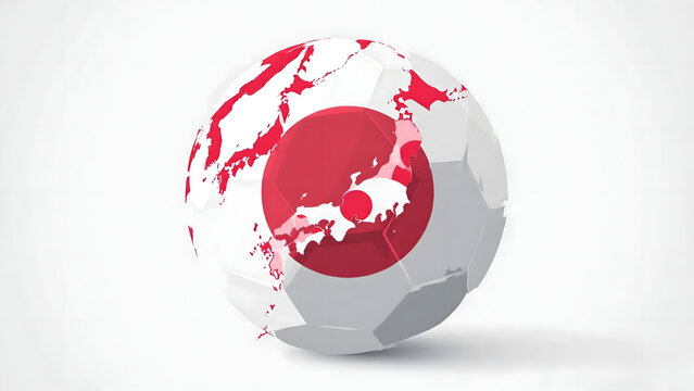 Modern 3D soccer ball featuring Japan map and national flag on a clean white background. Perfect for football tournaments, sports events, and global competition.