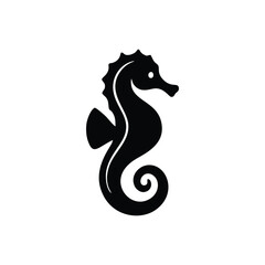 Fototapeta premium Black Seahorse Silhouette Icon Isolated on White Background